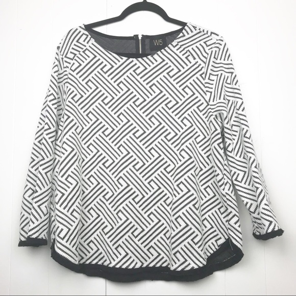 W5 Tops - Anthro W5 Geometric Embroidered fringe hem blouse